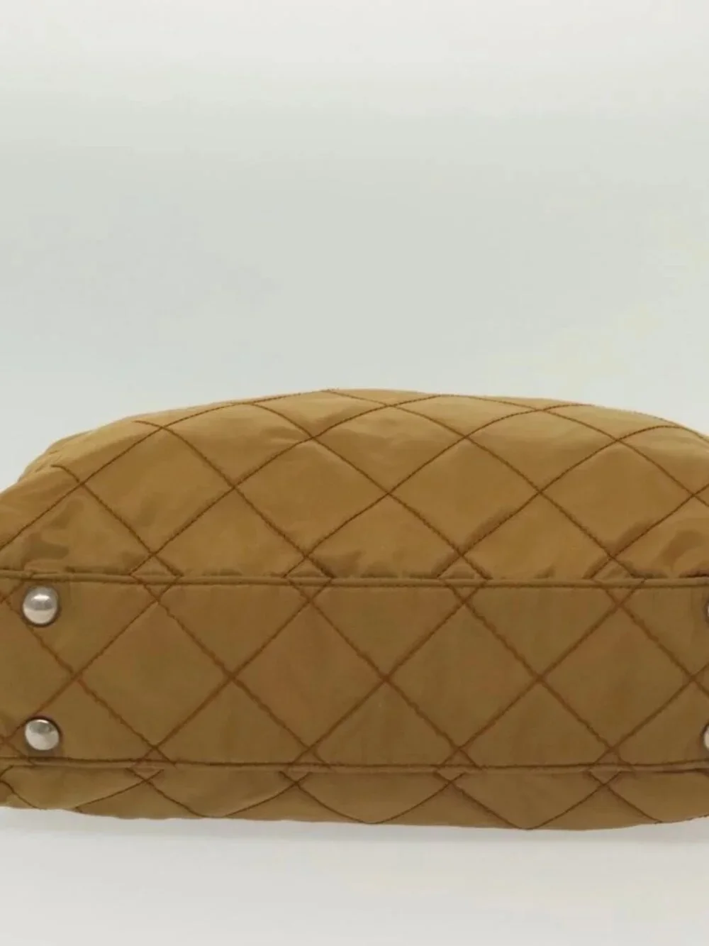 PRADA Chain Shoulder Bag Nylon Beige Silver Auth 140091